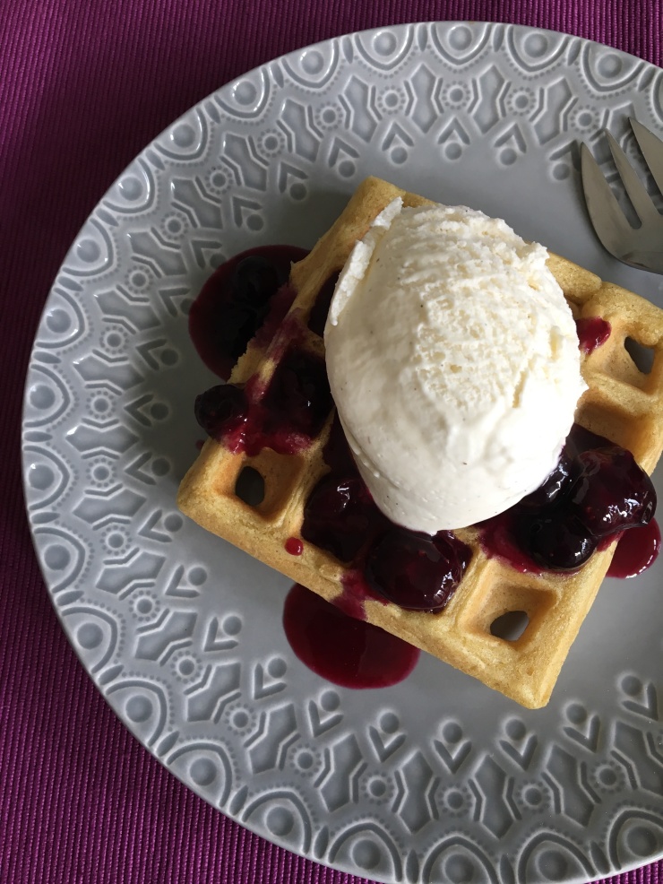 waffles and blueberry compote